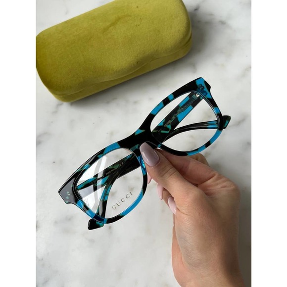 NEW Gucci GG1332O Blue Havana Square Eyeglass Frames - Picture 3 of 8